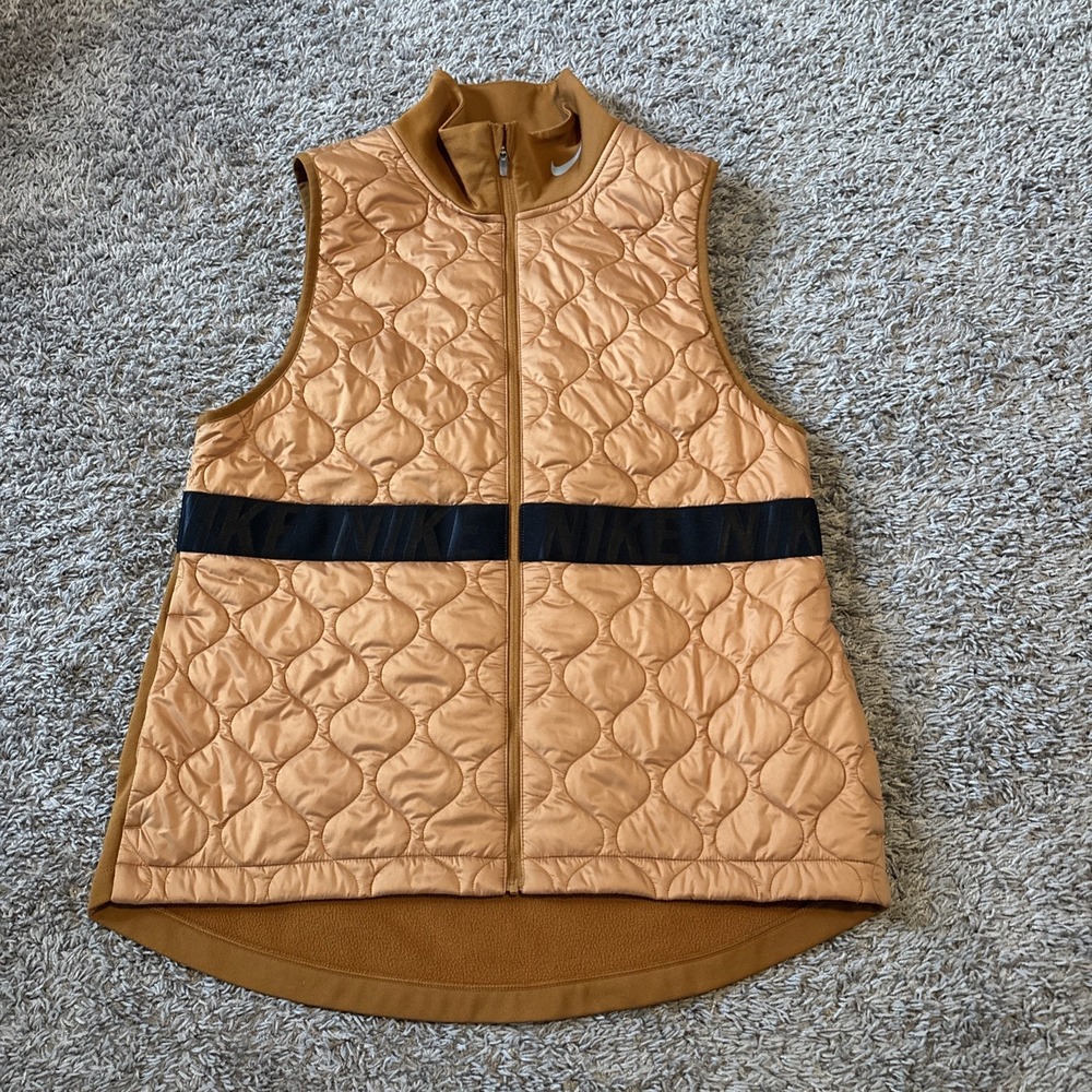 NIKE Aerolayer Vest Quilted Burnt Orange Black Stripe Full Zip Running Vest M